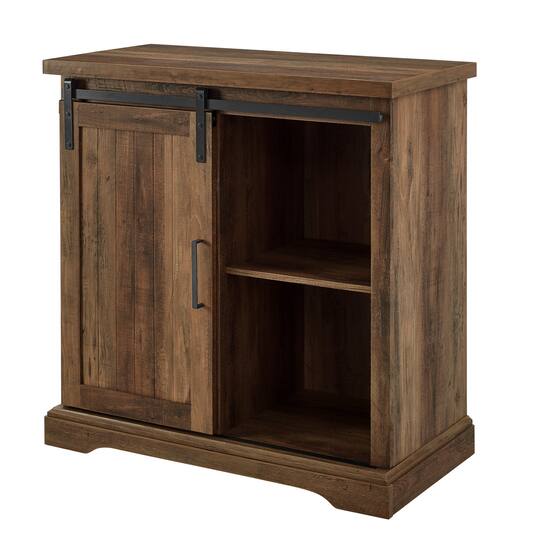 Walker Edison 32" Reclaimed Barnwood Sliding Grooved Door Modern Accent Cabinet